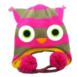 Bonnet Animal Tête de Hibou rayée Rose et Gris Freaks and Friends