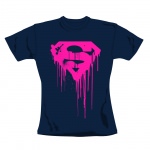 T-Shirt Superman Bleu Marine Logo Graffiti Rose Femme